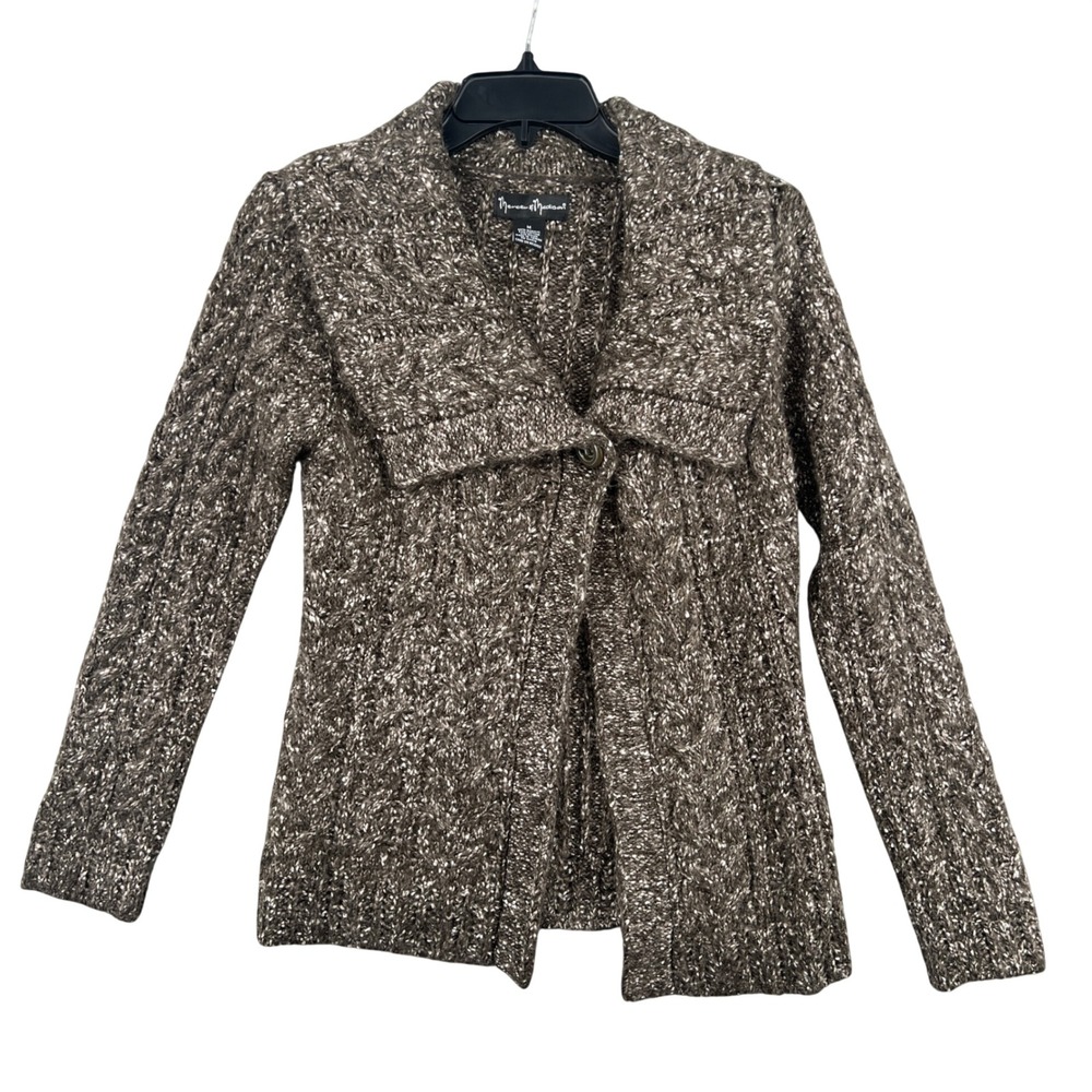 Mercer & Madison Marl Cable Knit One Button Cardigan Sweater Size M Heritage
